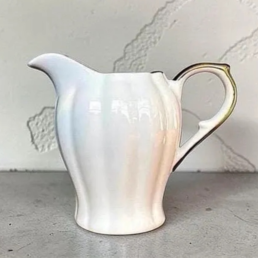 Grace’s Teaware White Porcelain Creamer Pitcher with Gold-Trim Handle!